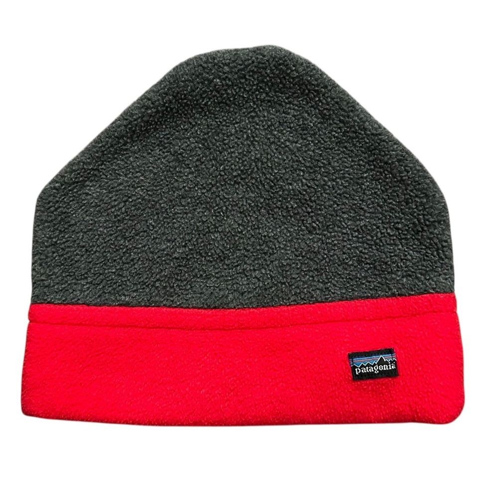 Vintage Patagonia Red & Gray Fleece Beanie Adult Size Large Toboggan Hat‎ Cap